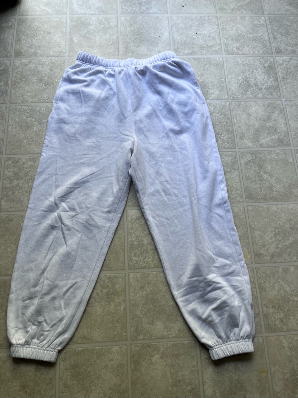 Garage White Track Pants Elastic Waist and Ankles, Drawstring Size Medium